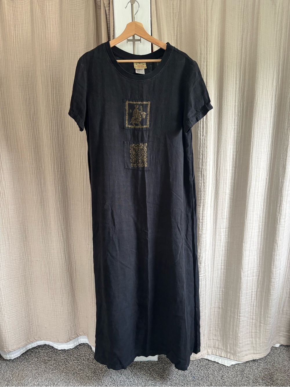 Vintage Blue Cactus Linen Maxi Dress- Large